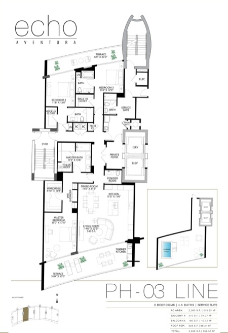 Echo Aventura Floorplan Penthouse 3 line